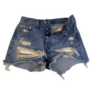 Levi's Jean Shorts 501 Women's Sz 25 Button Fly Blue Cut Off Distressed Denim